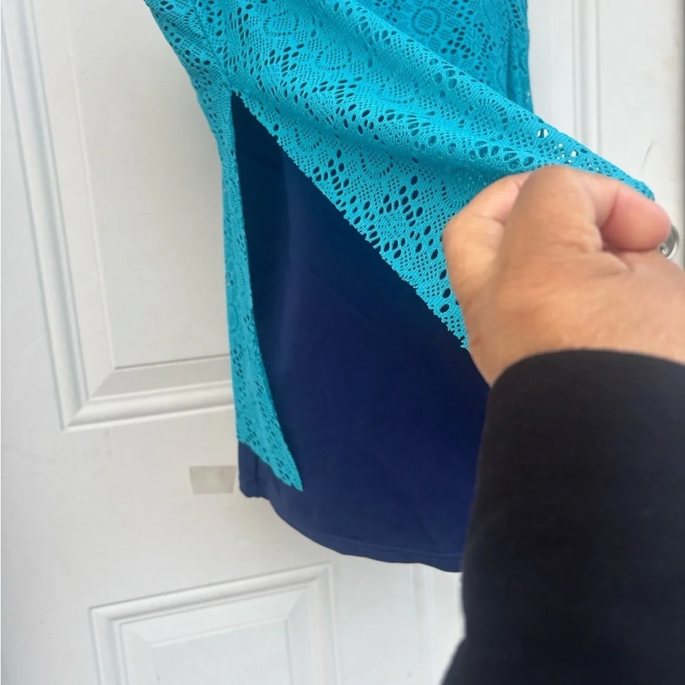croft & barrow Teal Crochet Overlay Camisole with Navy Straps